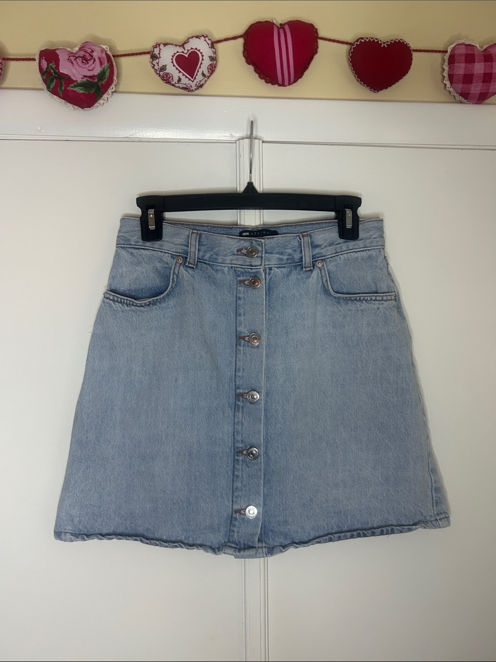 ASOS Denim Mini Skirt | Button Front A-Line Jean Skirt - Picture 3 of 7
